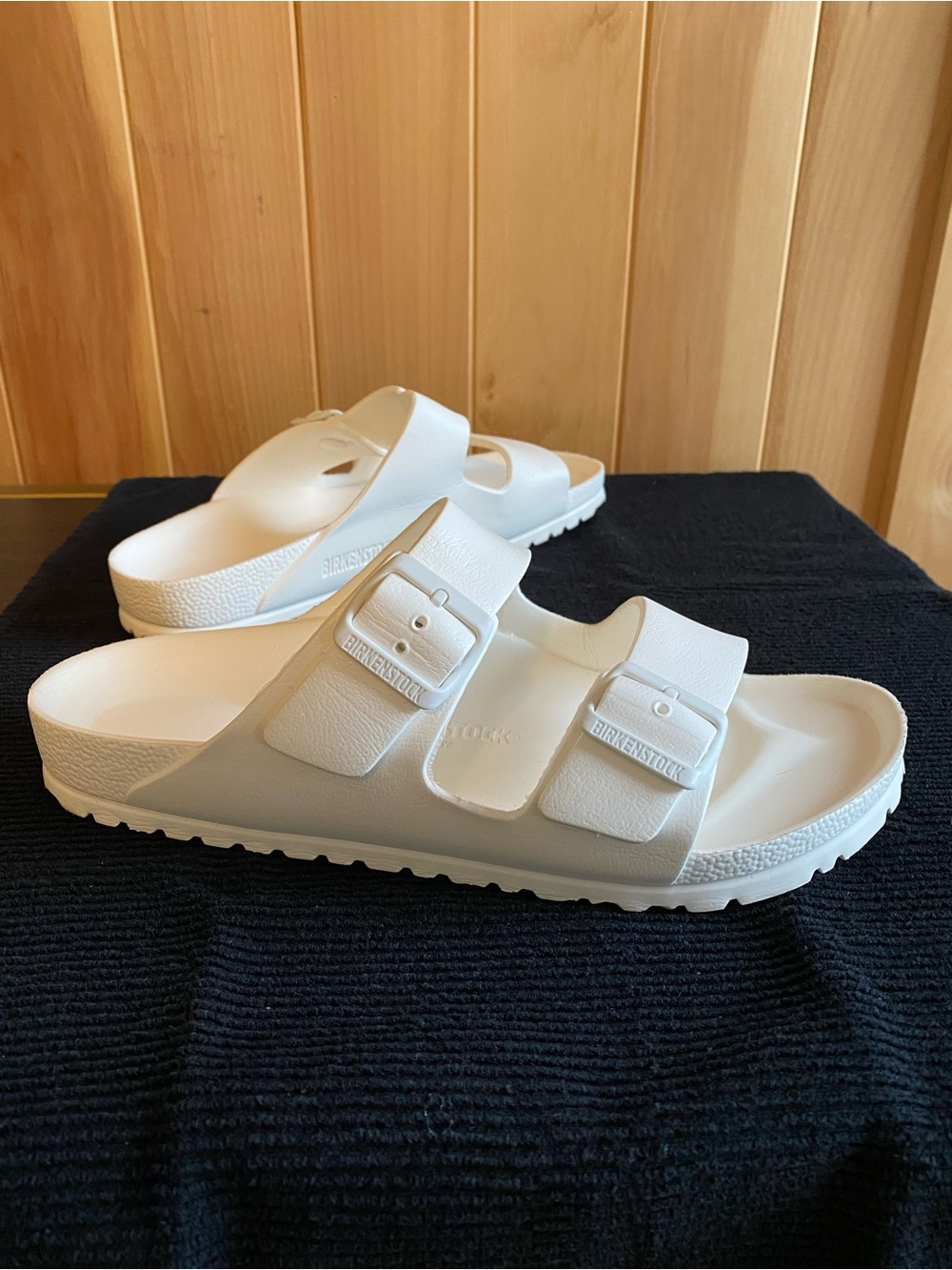 Birkenstock White Arizona Big Buckle Two-Band Slide Sandal